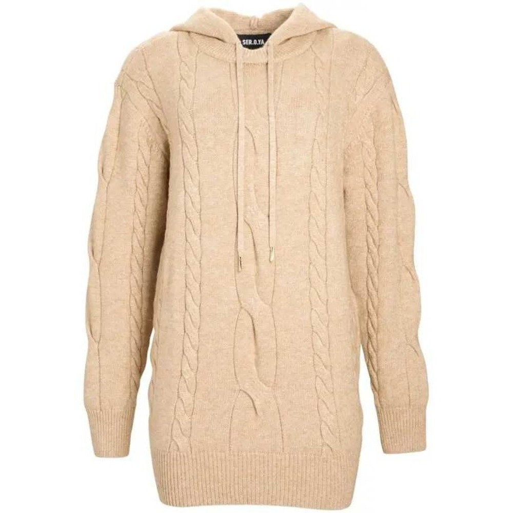 SER.O.YA Women Oatmeal Beige Cable Knit Hooded Sweater Mini Dress XXS New - Picture 10 of 10